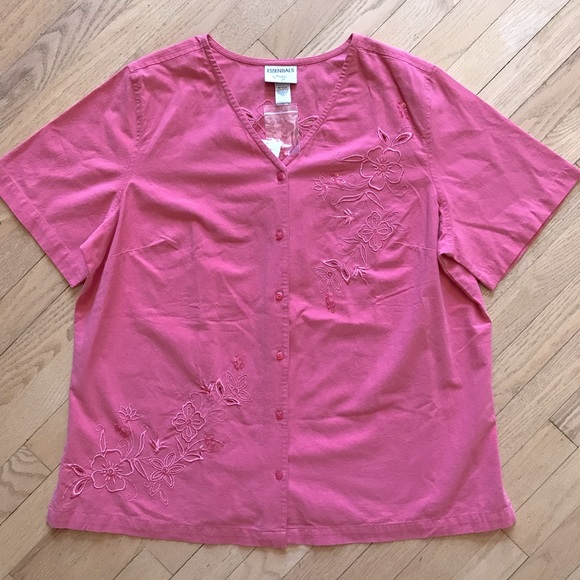 Essentials Maggie Short Sleeve Blouse NEW Plus Size 18W 20W 2X Pink Embroidered - Picture 1 of 8